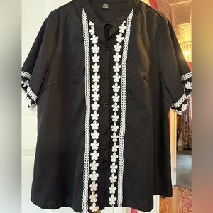 SHEIN Black Top with White Floral Accents Never Worn